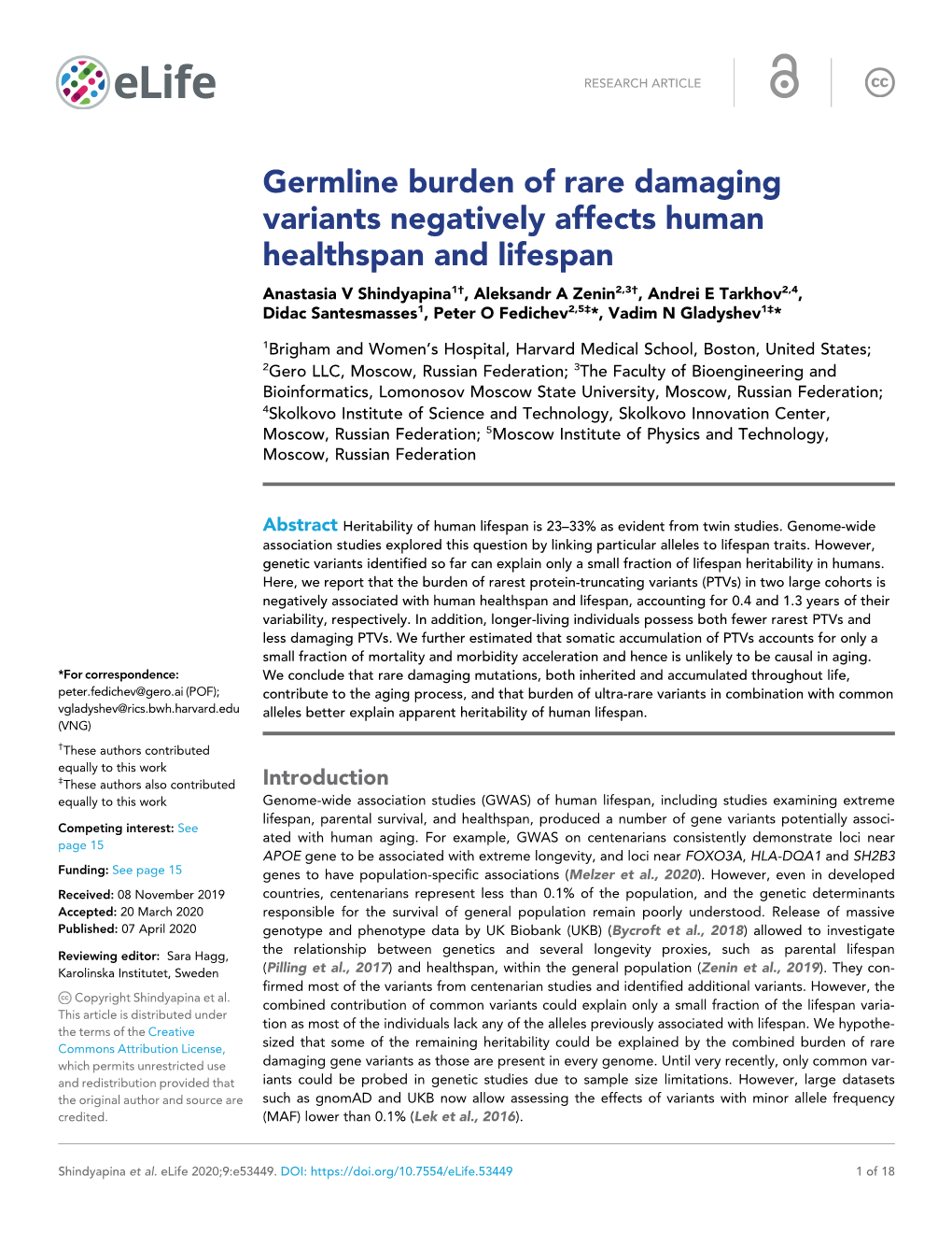 Germline Burden of Rare Damaging Variants Negatively Affects Human