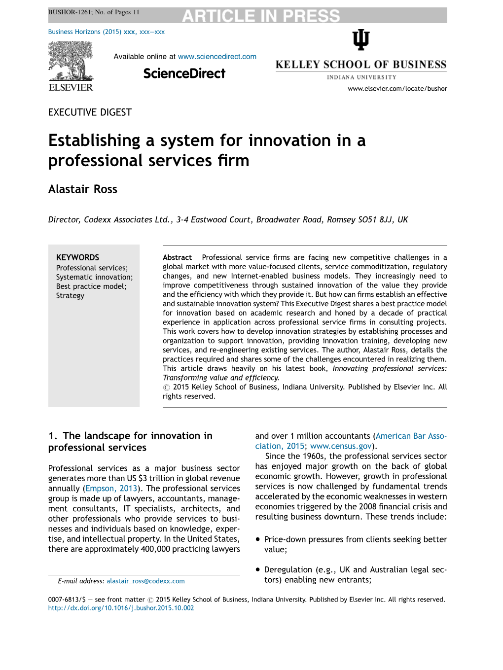 Establishing a System for Innovation in a Professional Services Firm