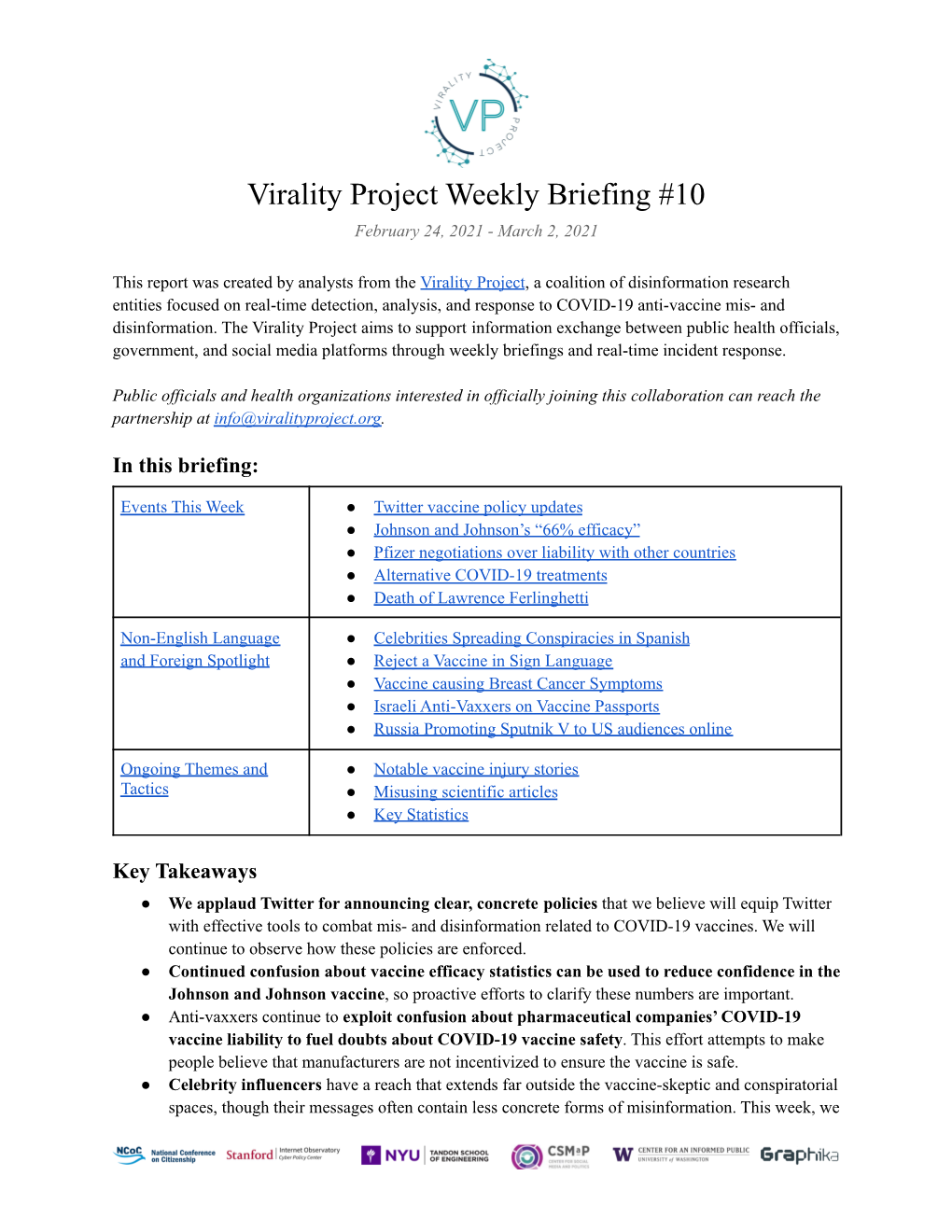 Virality Project Weekly Briefing #10 February 24, 2021 - March 2, 2021