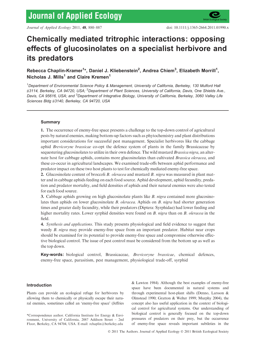 Opposing Effects of Glucosinolates on a Specialist Herbivore and Its Predators