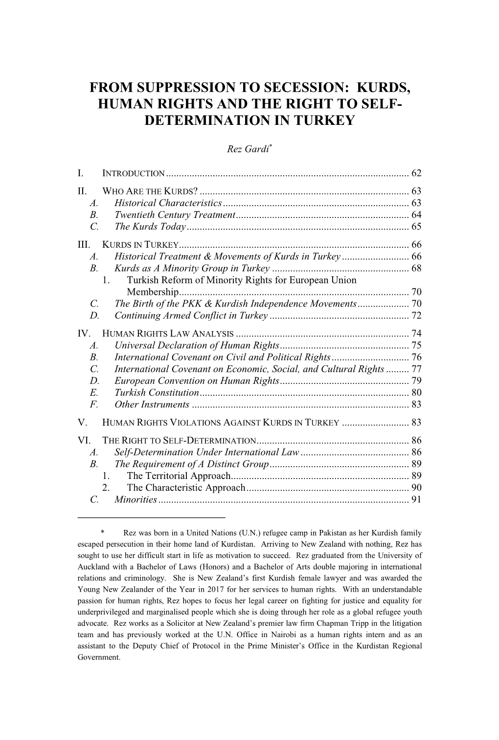 From Suppression to Secession: Kurds, Human Rights and the Right to Self- Determination in Turkey