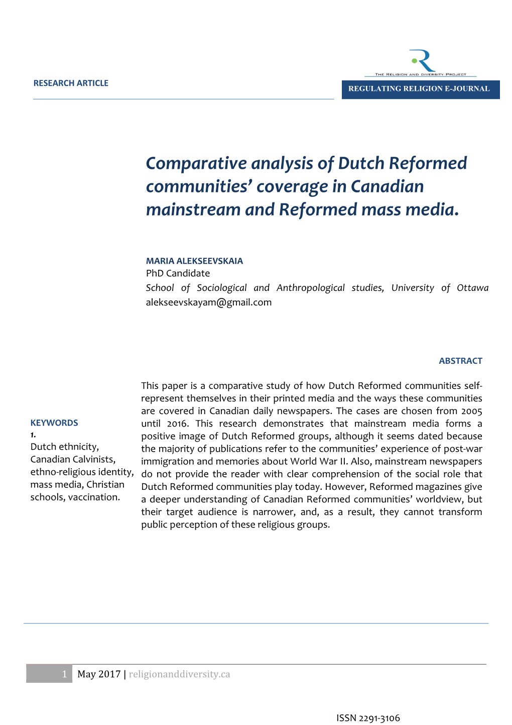 Comparative Analysis of Dutch Reformed Communities' Coverage In