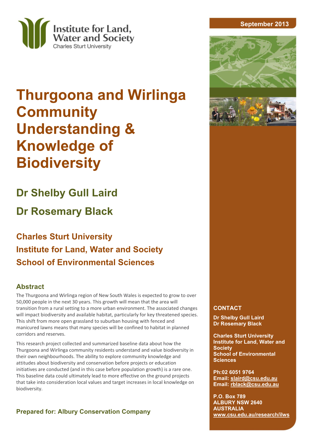 Thurgoona and Wirlinga Community Understanding & Knowledge Of