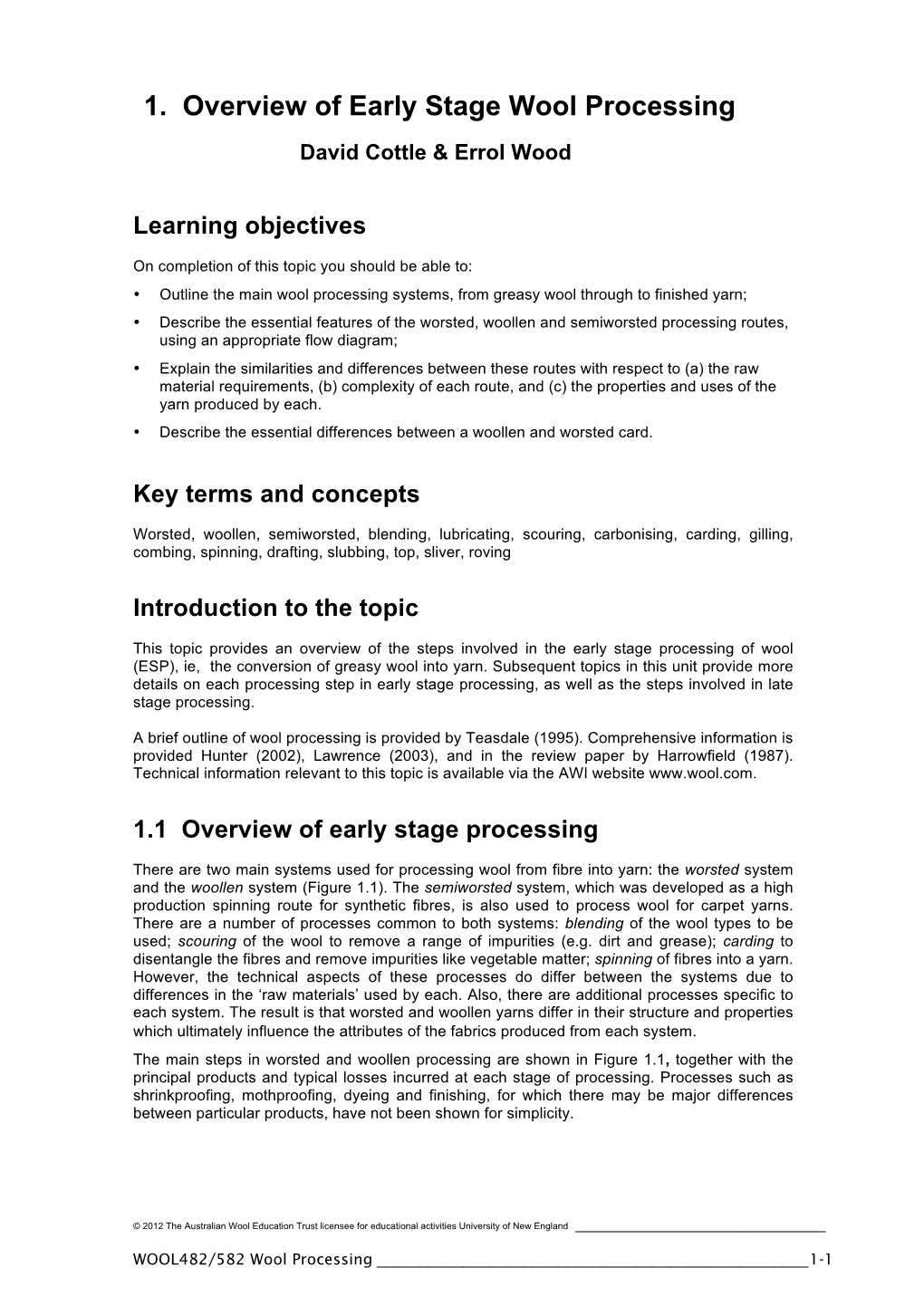 1. Overview of Early Stage Wool Processing