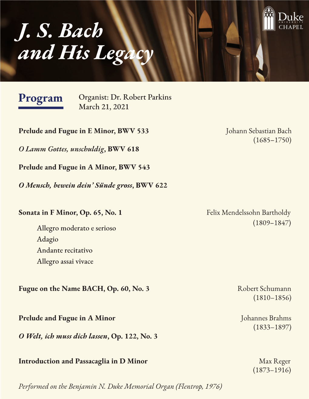 J. S. Bach and His Legacy Program
