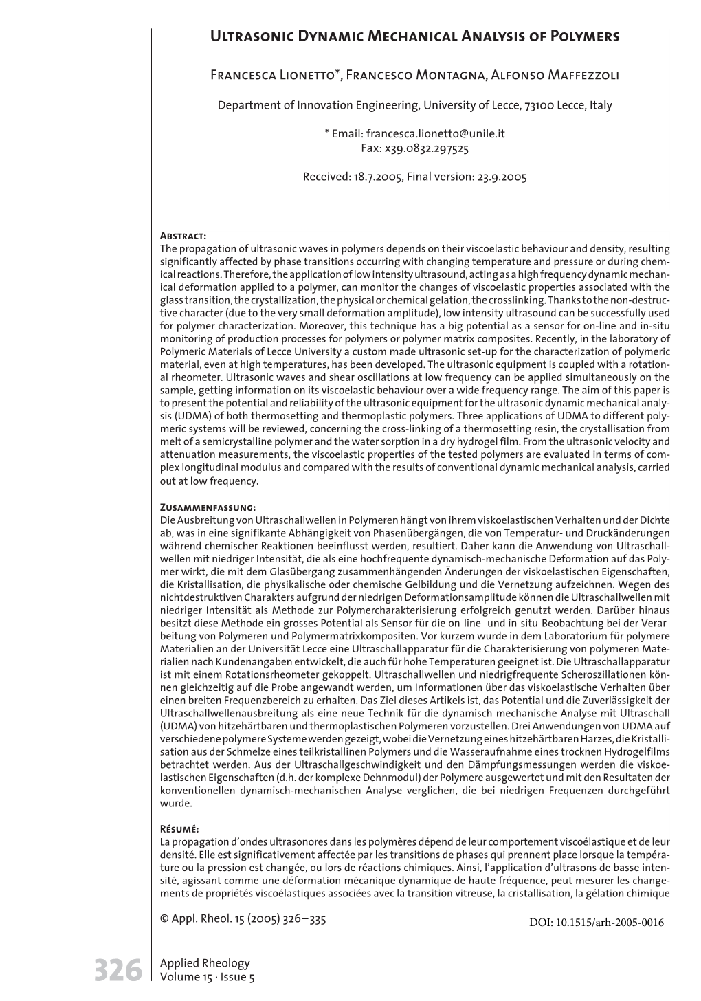 Ultrasonic Dynamic Mechanical Analysis of Polymers