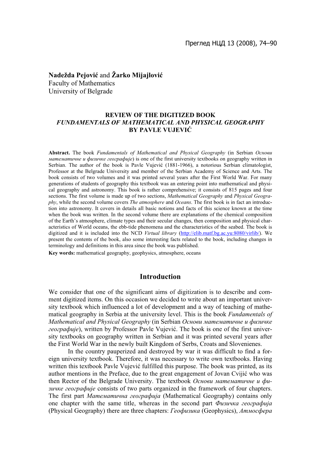 Fundamentals of Mathematical and Physical Geography by Pavle Vujević