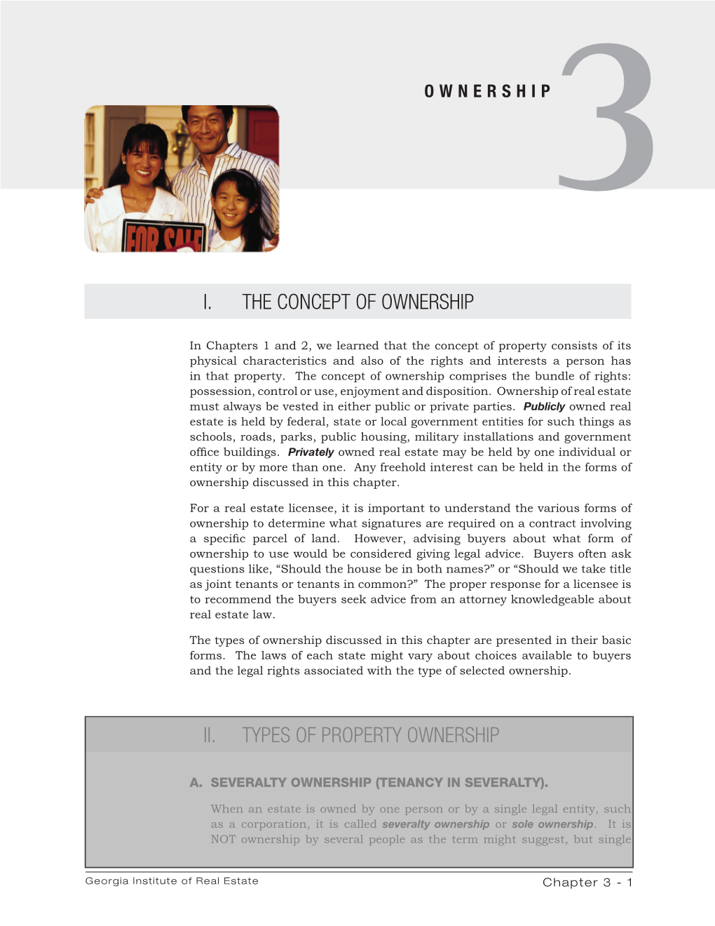 I. the Concept of Ownership Ii. Types of Property Ownership