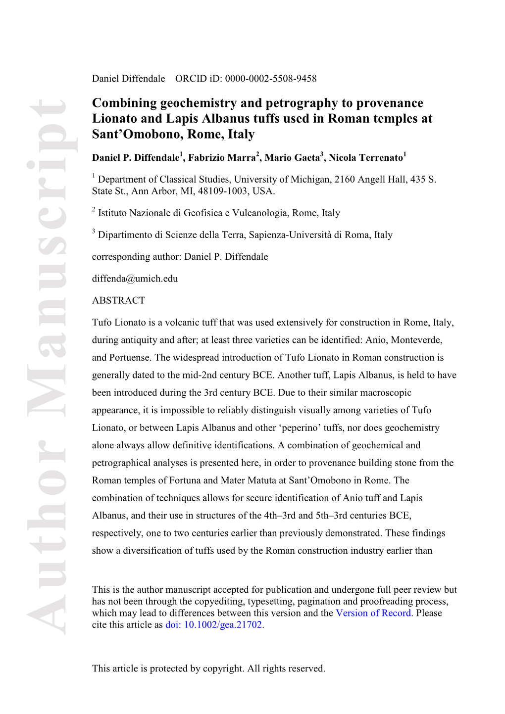 Combining Geochemistry and Petrography to Provenance Lionato and Lapis Albanus Tuffs Used in Roman Temples at Sant’Omobono, Rome, Italy