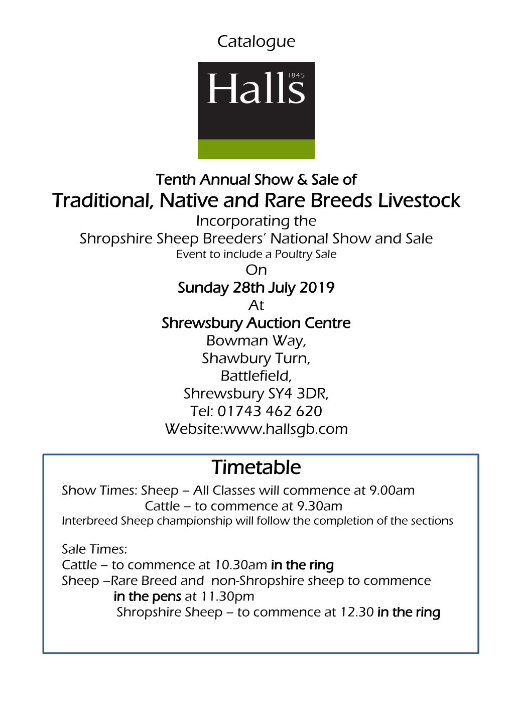 Traditional, Native and Rare Breeds Livestock Timetable