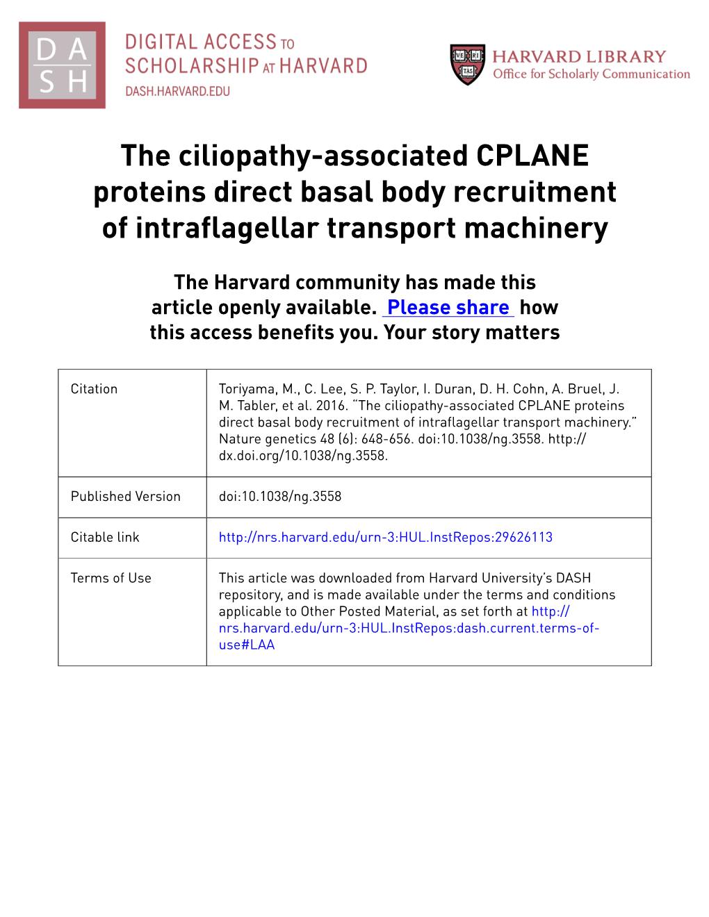The Ciliopathy-Associated CPLANE Proteins Direct Basal Body Recruitment of Intraflagellar Transport Machinery