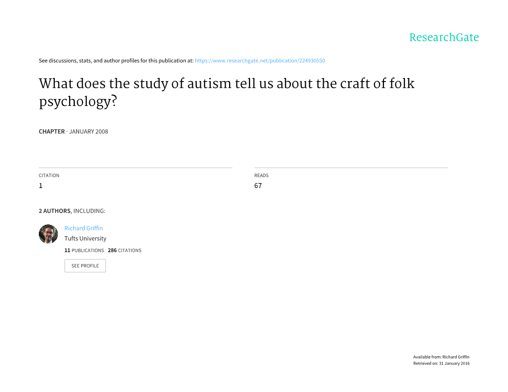 What Does the Study of Autism Tell Us About the Craft of Folk Psychology?