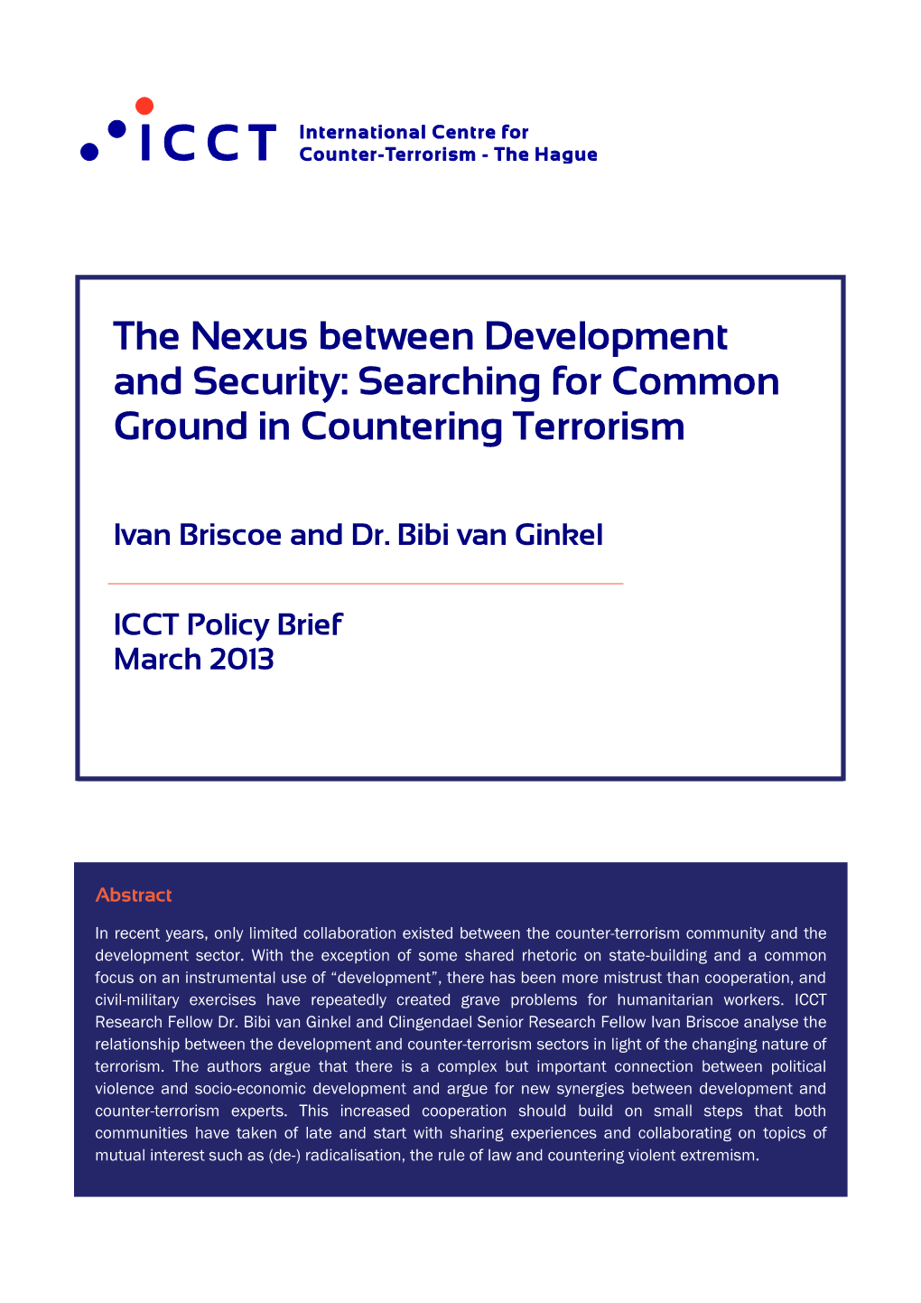 The Nexus Between Development and Security: Searching for Common Ground in Countering Terrorism
