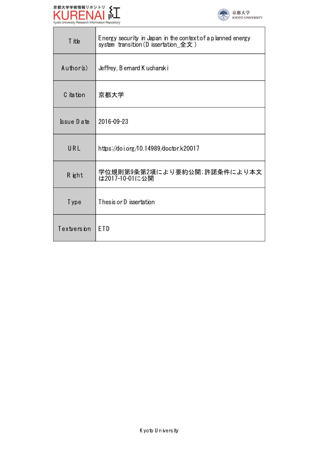 Title Energy Security in Japan in the Context of a Planned Energy System