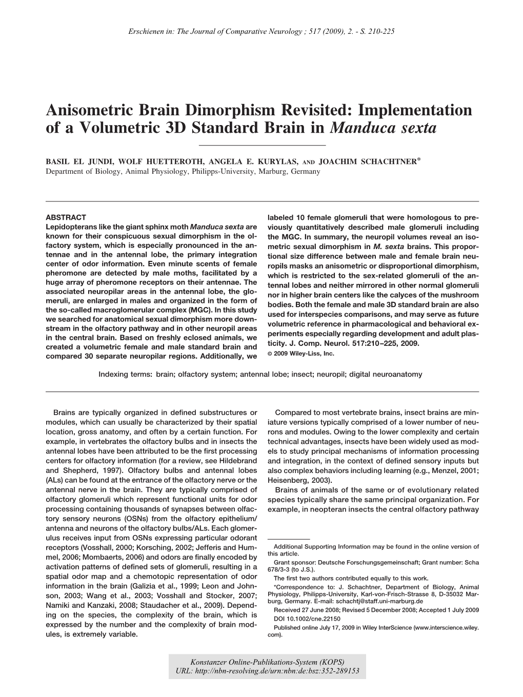 Implementation of a Volumetric 3D Standard Brain in Manduca Sexta