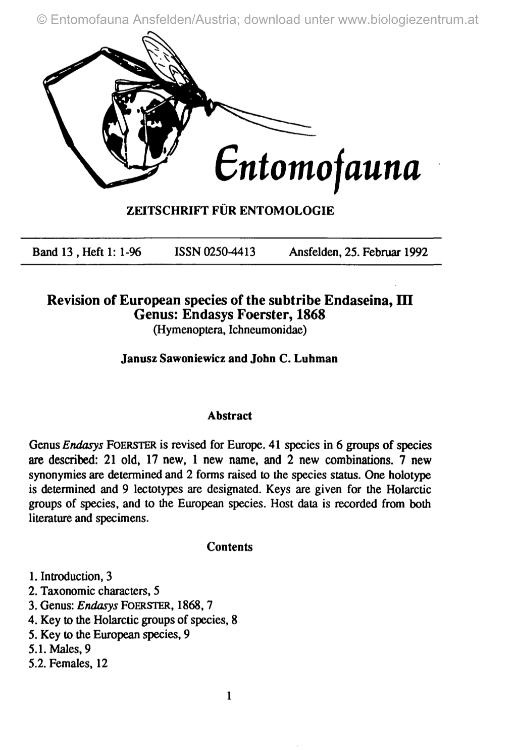 Sntomojauna ZEITSCHRIFT FÜR ENTOMOLOGIE