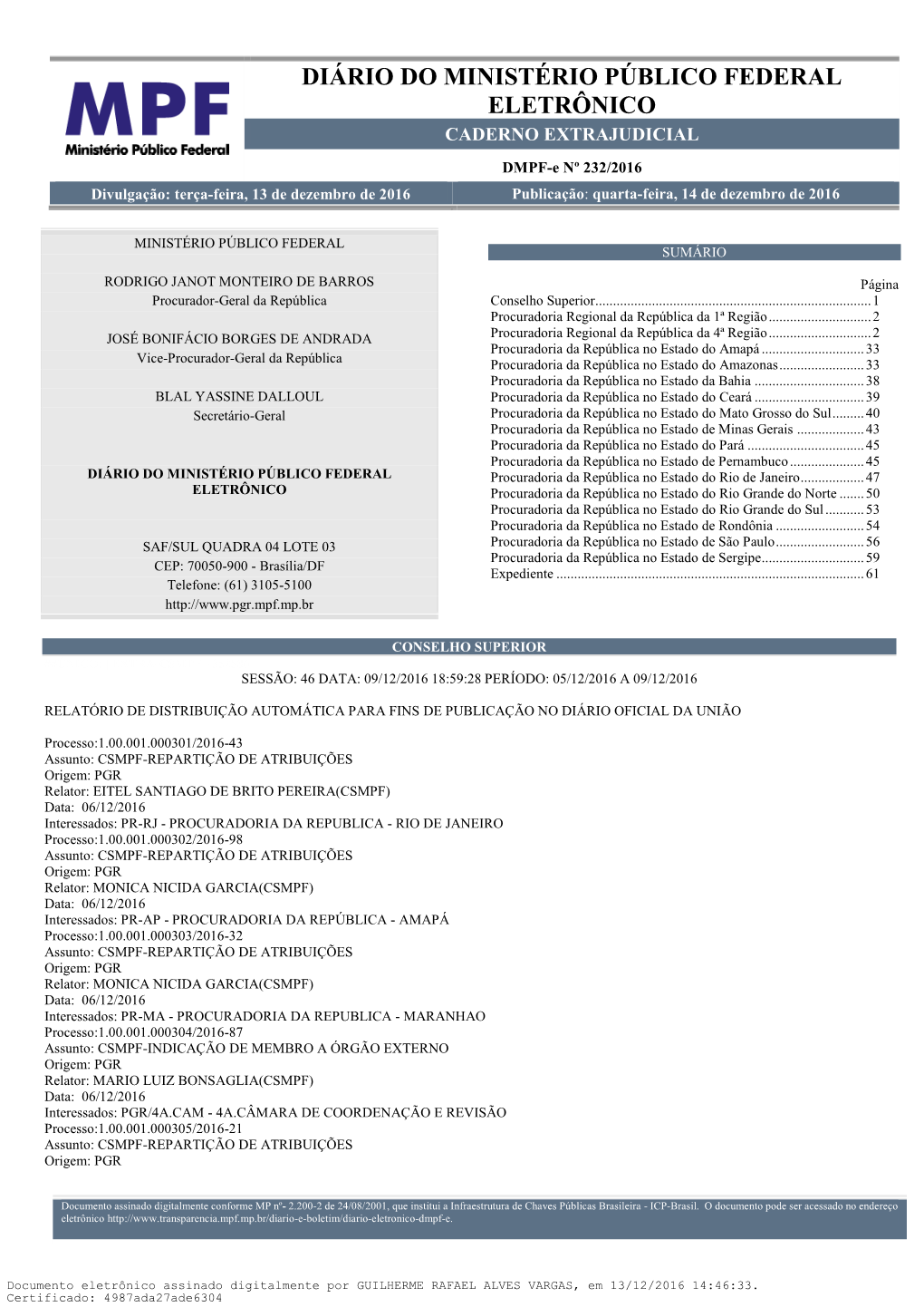 Diário Do Ministério Público Federal Eletrônico Caderno Extrajudicial