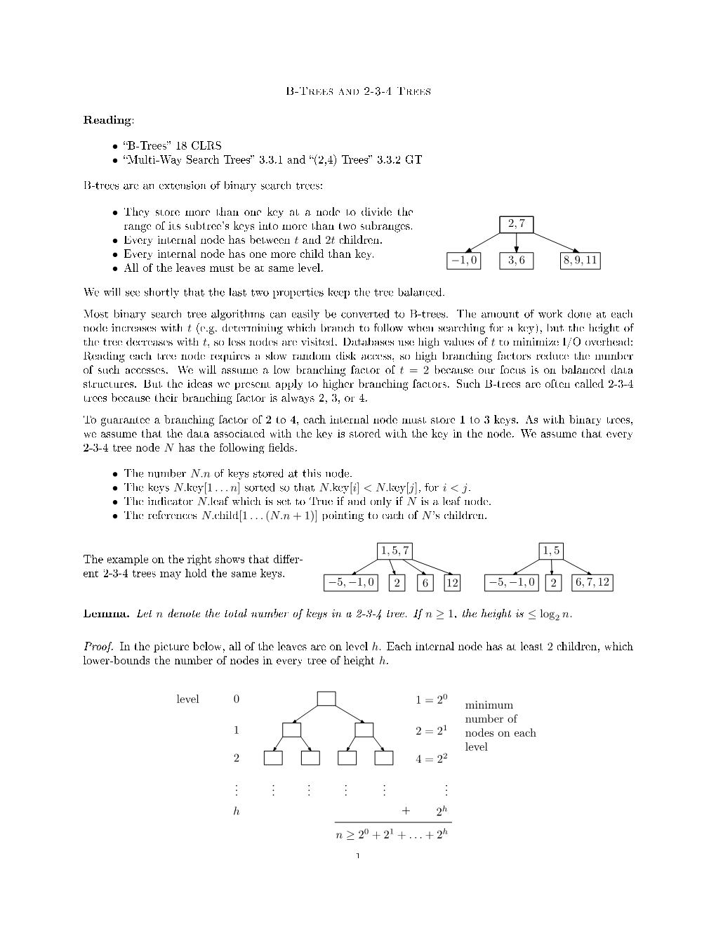 B-Trees and 2-3-4 Trees Reading