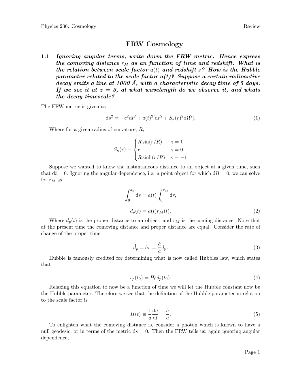 FRW Cosmology