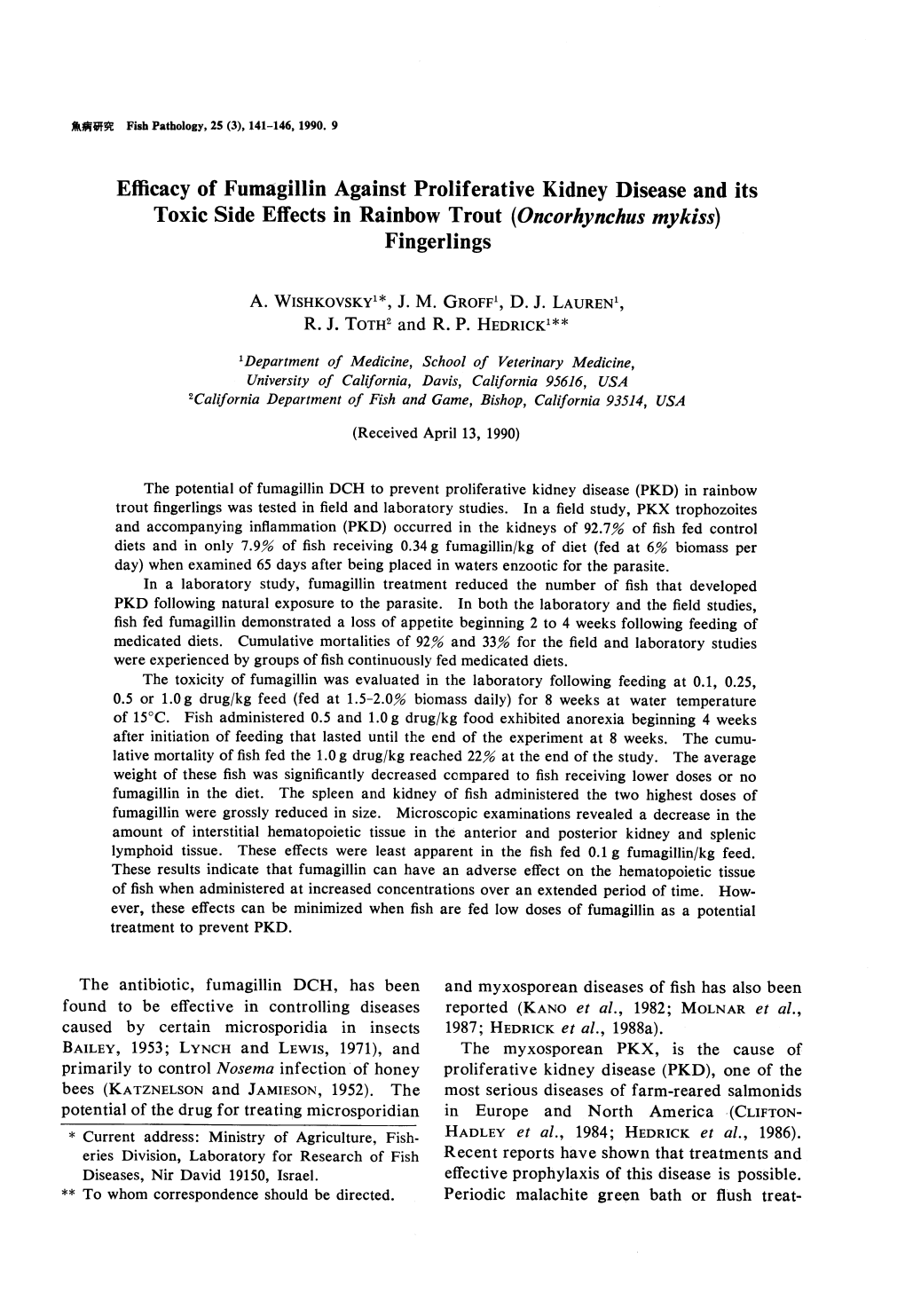 Toxic Side Effects in Rainbow Trout (Oncorhynchus Mykiss)