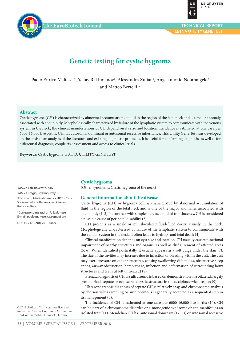 Genetic Testing for Cystic Hygroma