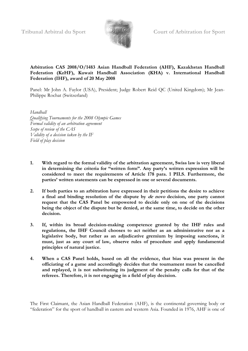 1483 Asian Handball Federation (AHF), Kazakhstan Handball Federation (Kzhf), Kuwait Handball Association (KHA) V