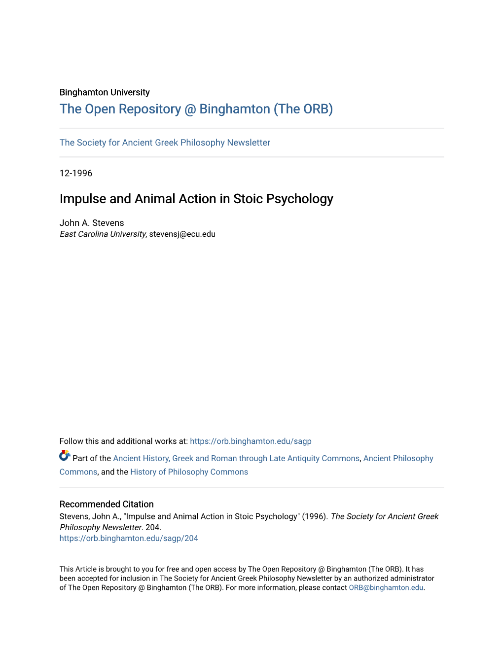 Impulse and Animal Action in Stoic Psychology