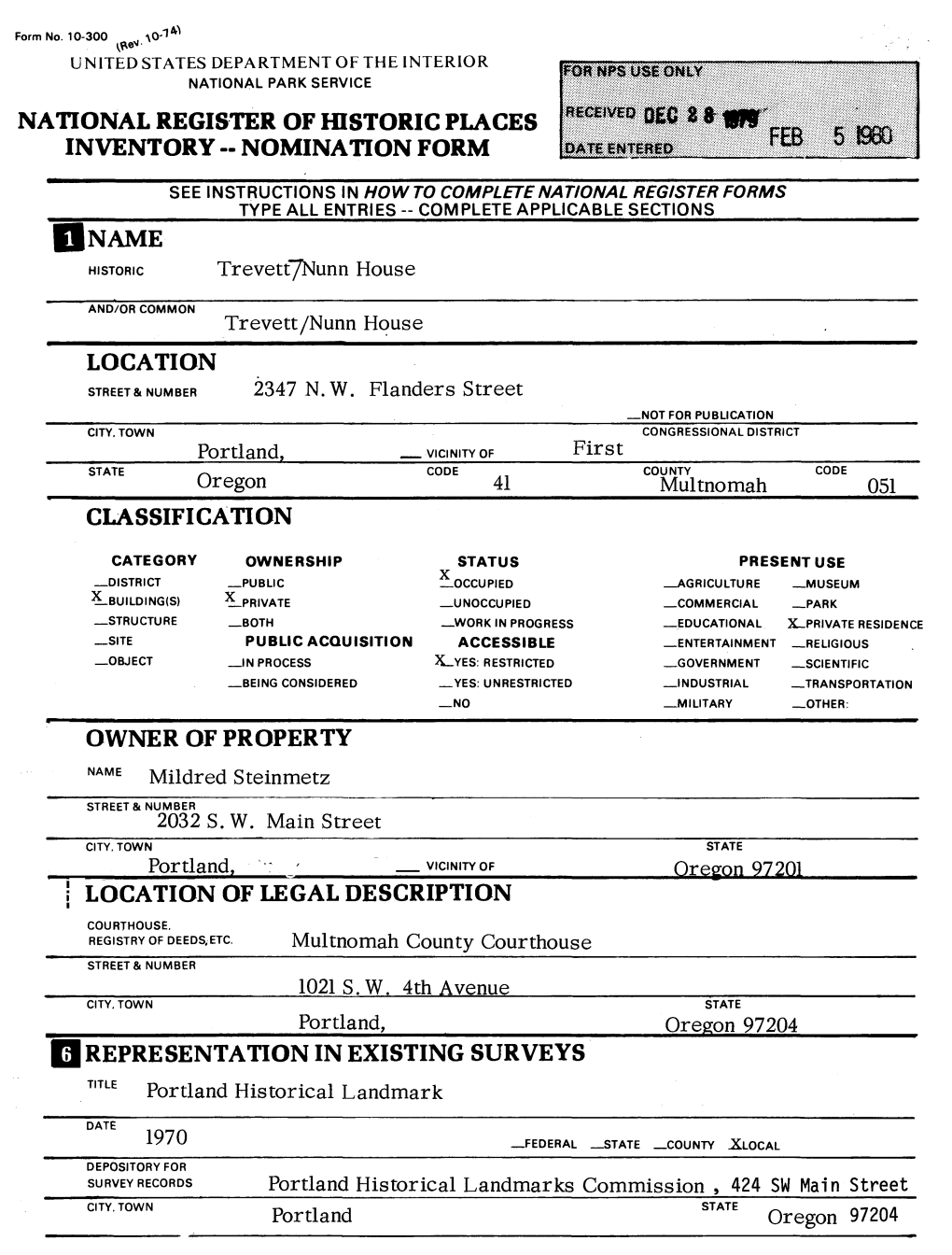 National Register of Historic Places Inventory -- Nomination Form