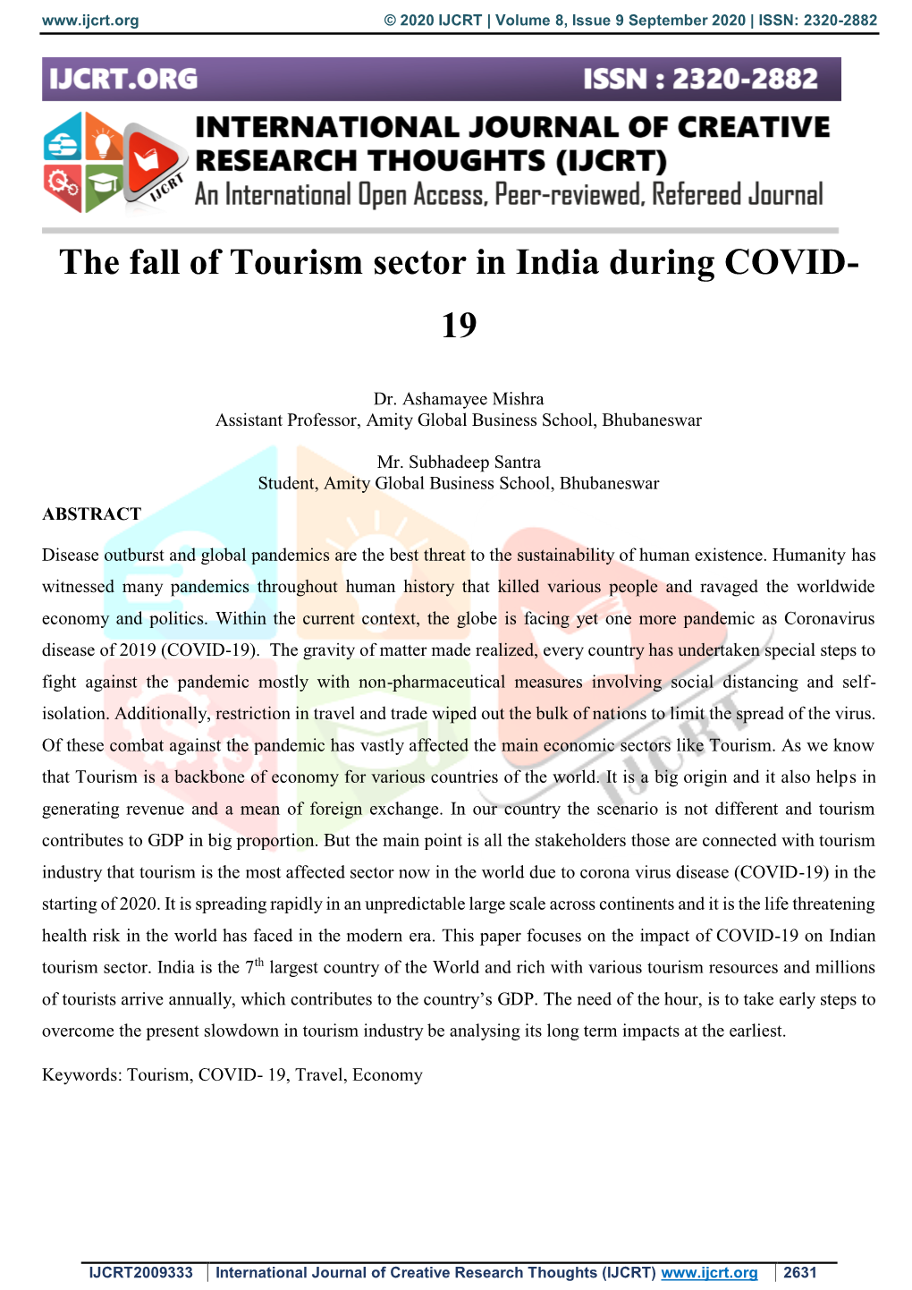 The Fall of Tourism Sector in India During COVID- 19