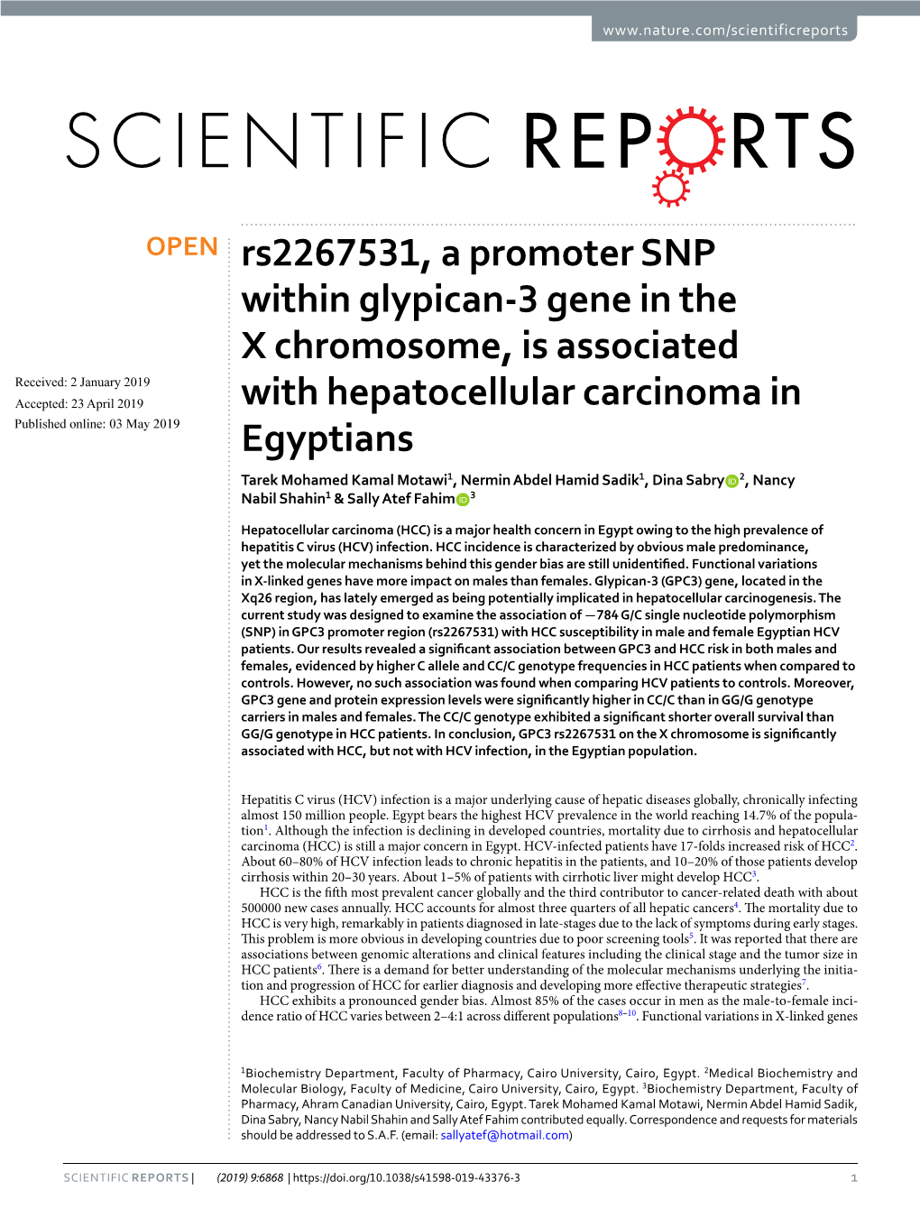 Rs2267531, a Promoter SNP Within Glypican-3 Gene in the X