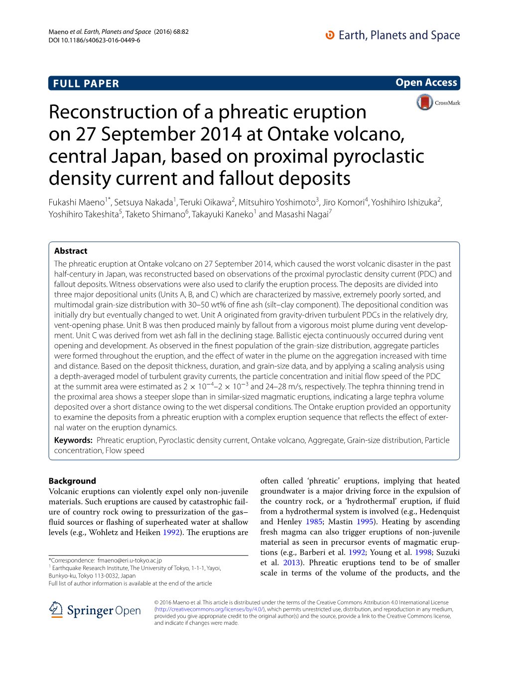 Reconstruction of a Phreatic Eruption on 27 September 2014 at Ontake