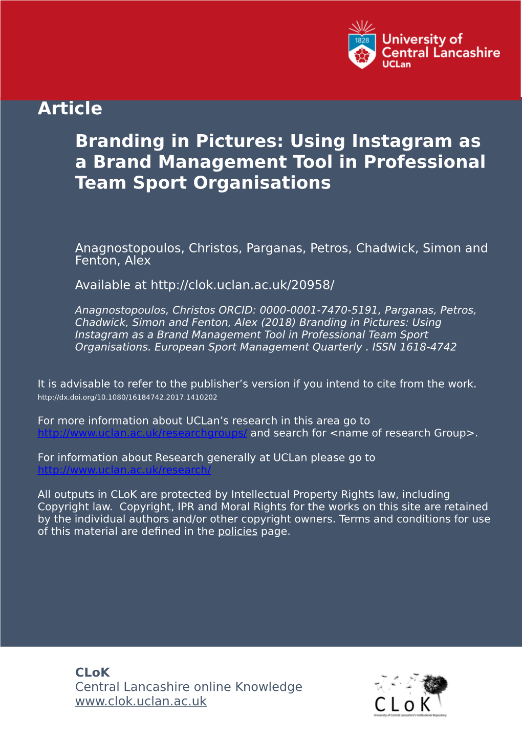 Using Instagram As a Brand Management Tool in Professional Team Sport Organisations