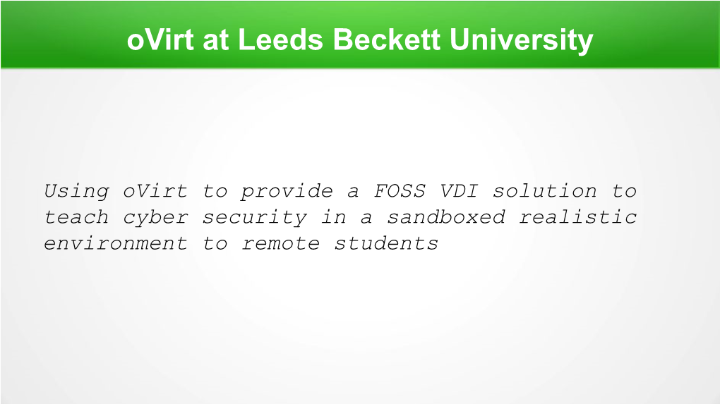 Ovirt at Leeds Beckett University