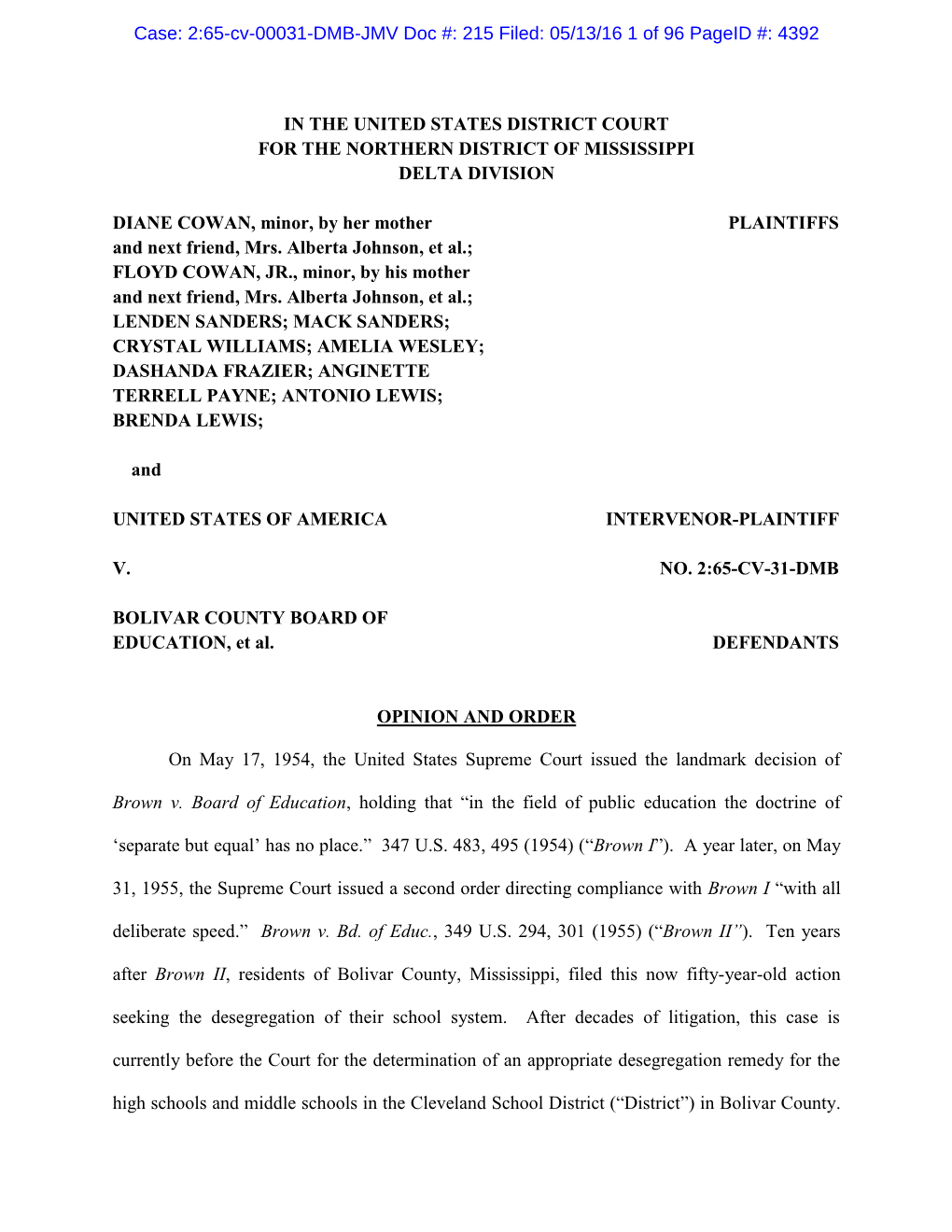 Case: 2:65-Cv-00031-DMB-JMV Doc #: 215 Filed: 05/13/16 1 of 96 Pageid #: 4392