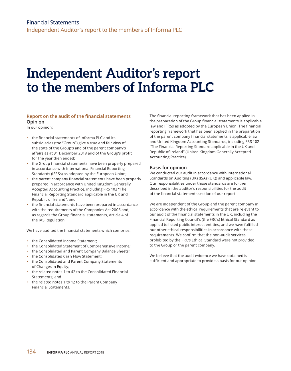 Independent Auditor's Report to the Members of Informa