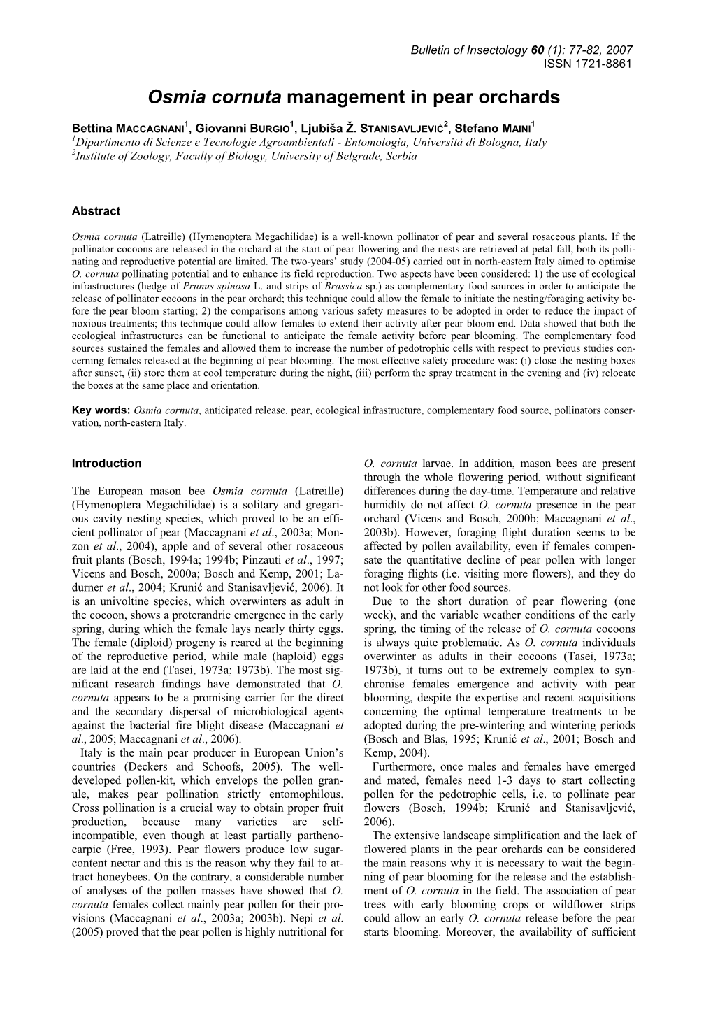 Osmia Cornuta Management in Pear Orchards