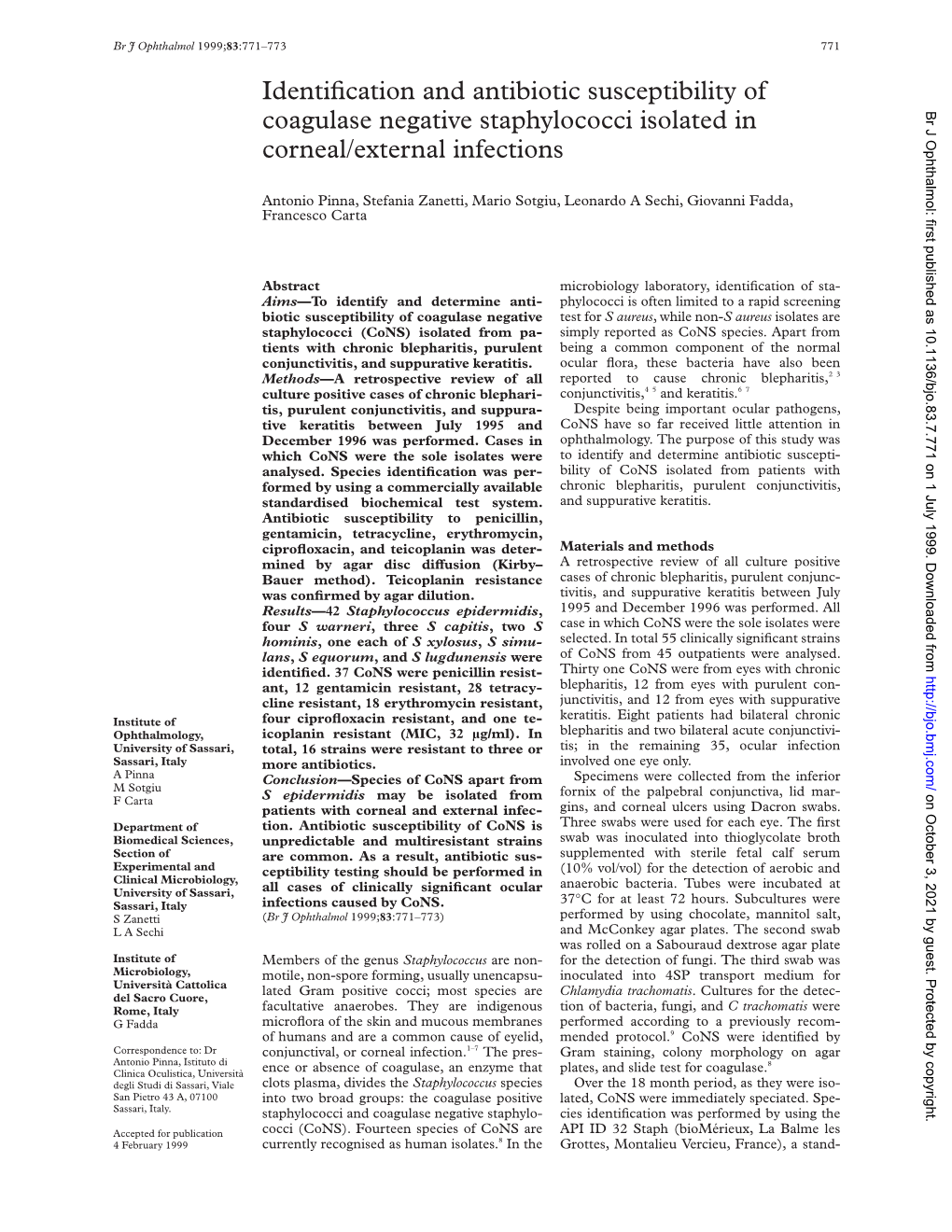 Identification and Antibiotic Susceptibility of Coagulase Negative