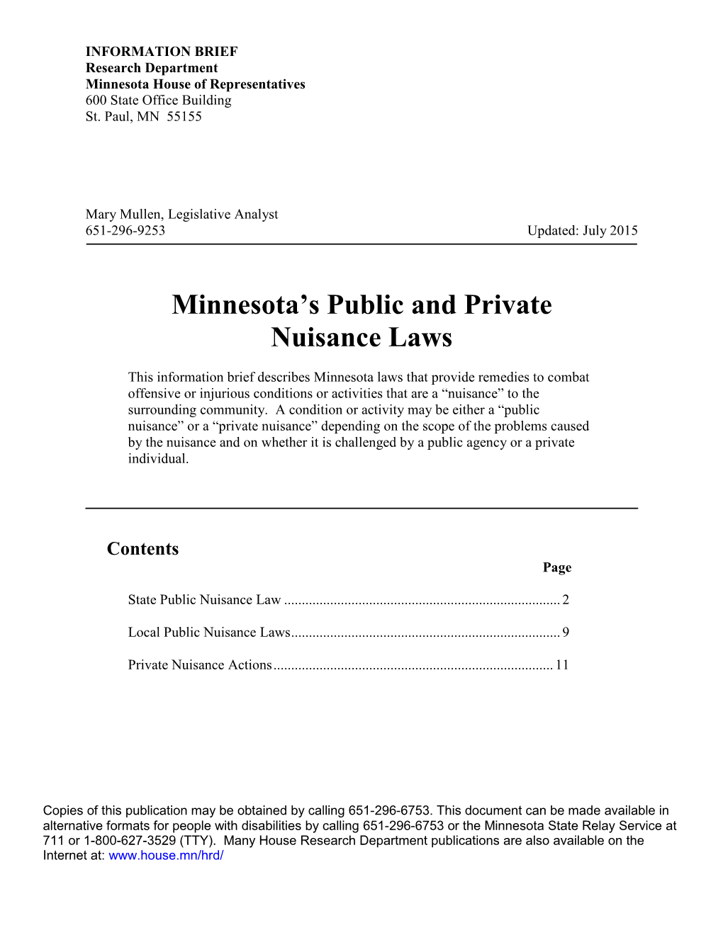 Minnesota's Public and Private Nuisance Laws