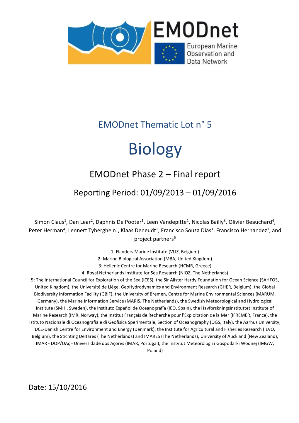 Emodnet Phase 2 – Final Report Reporting Period: 01/09/2013 – 01/09/2016