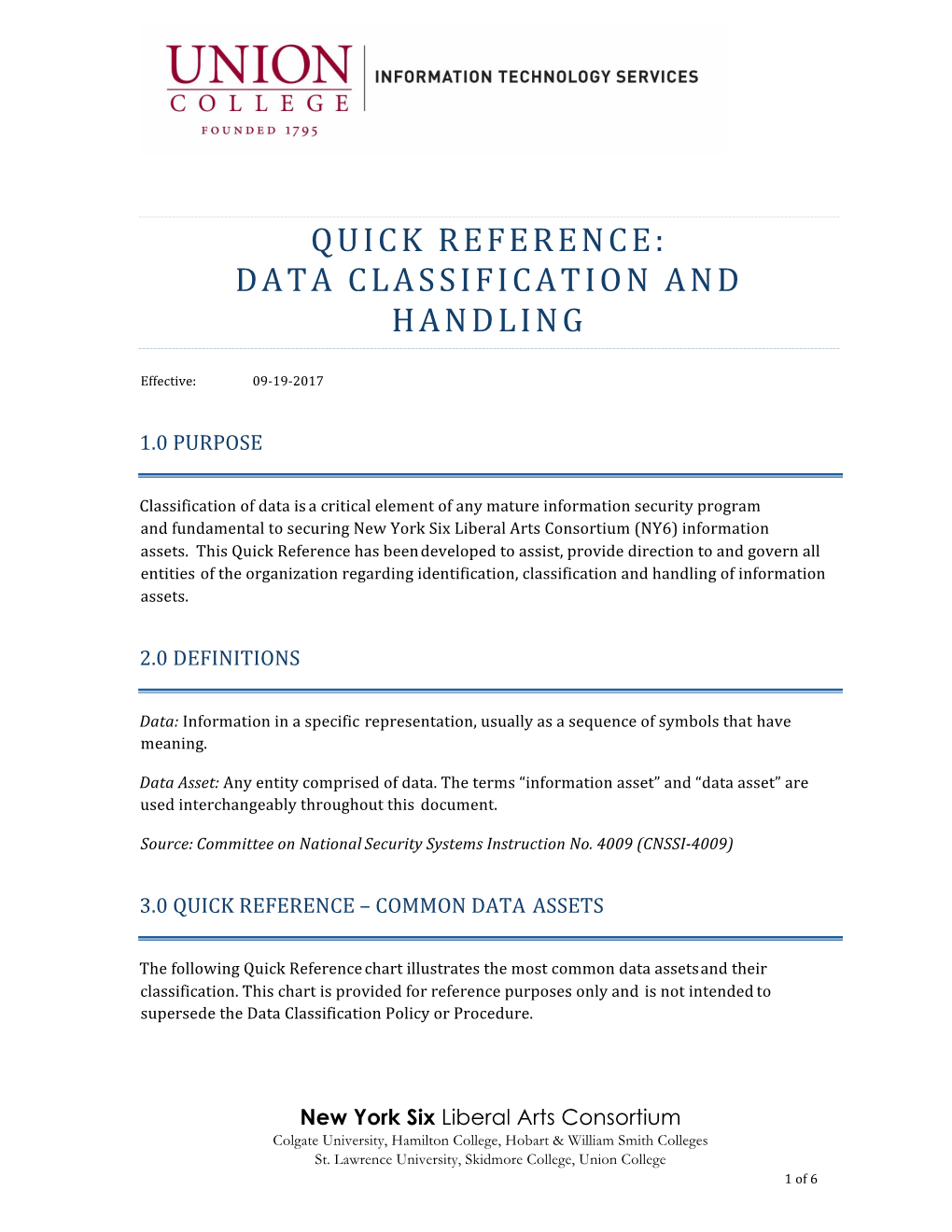 Quick Reference: Data Classification and Handling