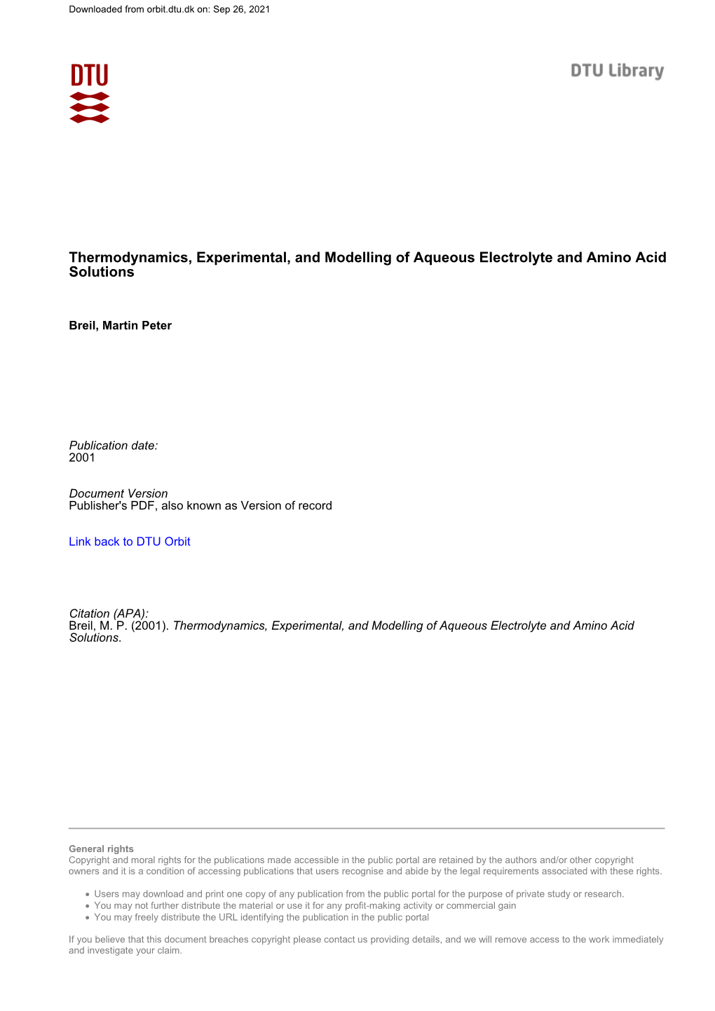 Thermodynamics, Experimental, and Modelling of Aqueous Electrolyte and Amino Acid Solutions