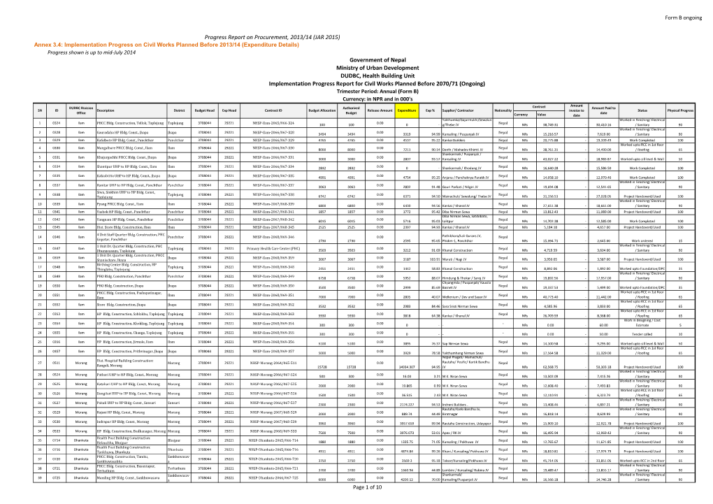 Progress Report on Procurement, 2013/14 (JAR 2015)