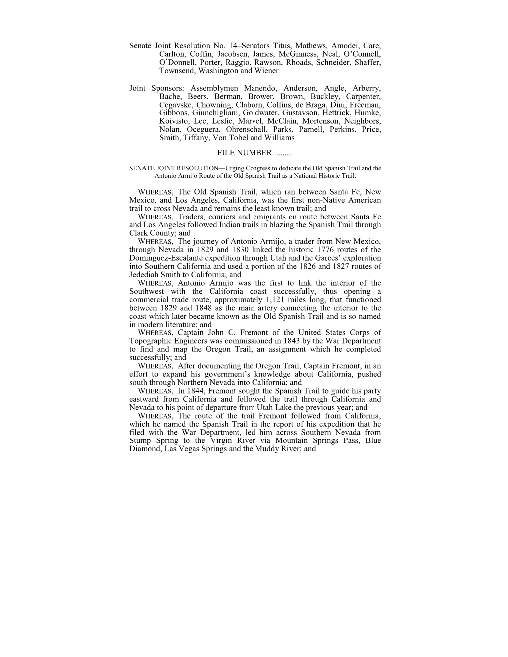 Senate Joint Resolution No. 14–Senators Titus, Mathews, Amodei