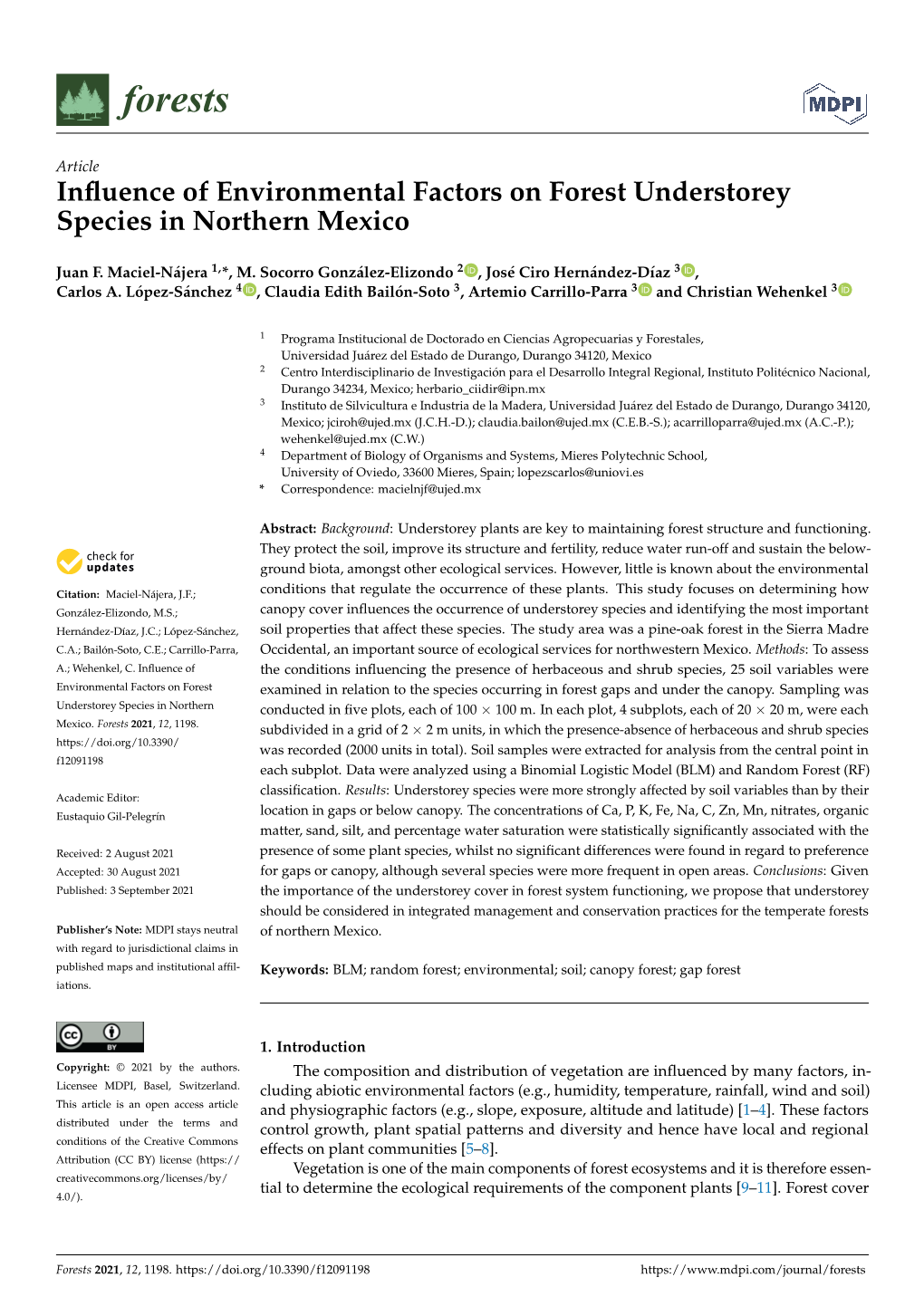 Influence of Environmental Factors on Forest Understorey Species