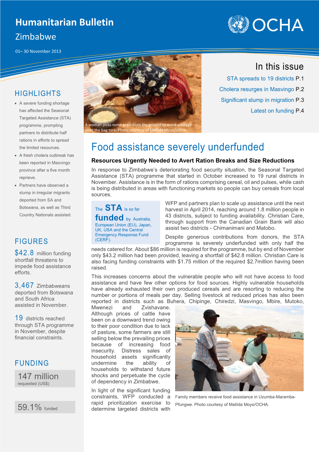 Food Assistance Severely Underfunded Humanitarian Bulletin
