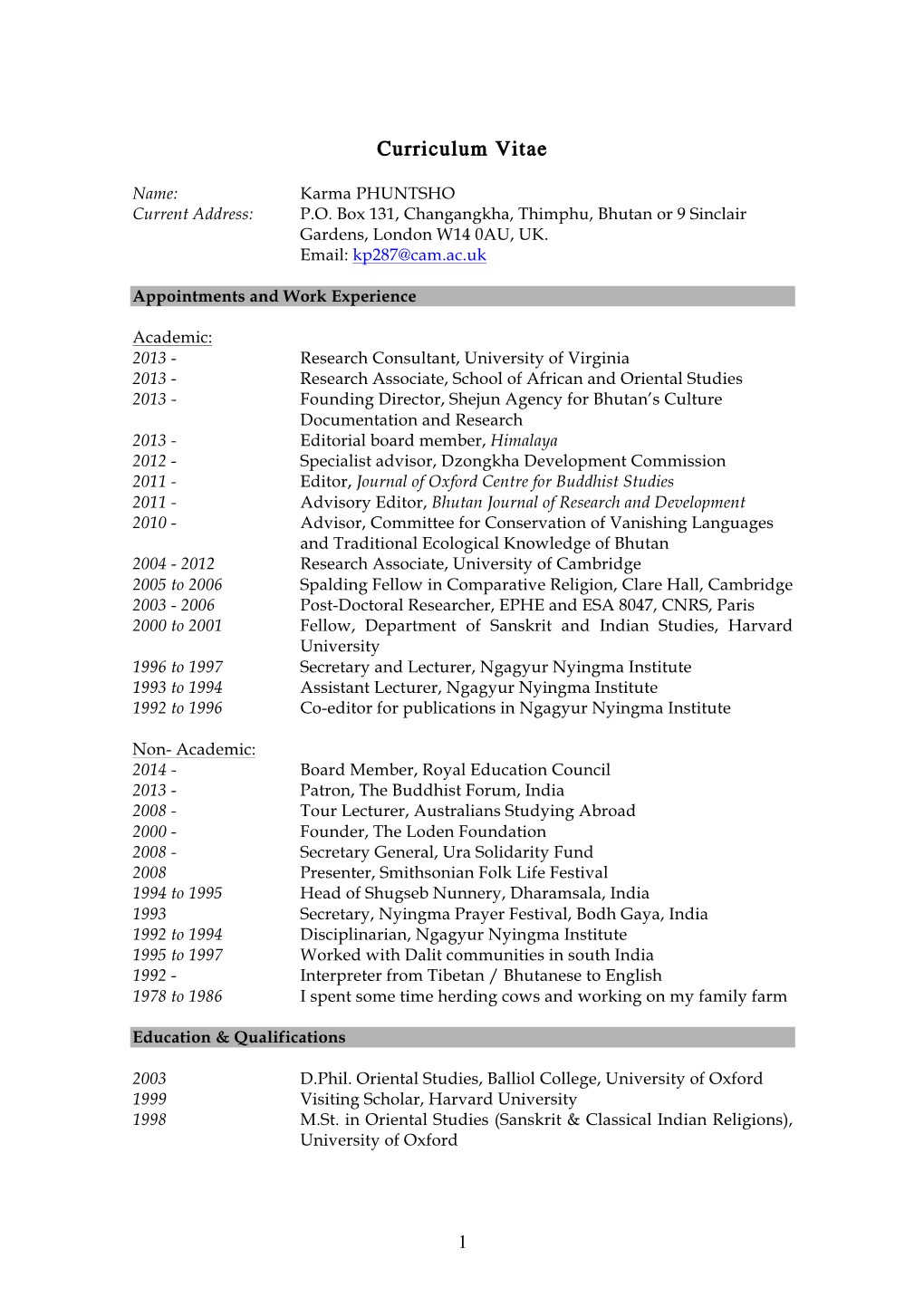 Download Complete Dr Karma Phuntsho's CV