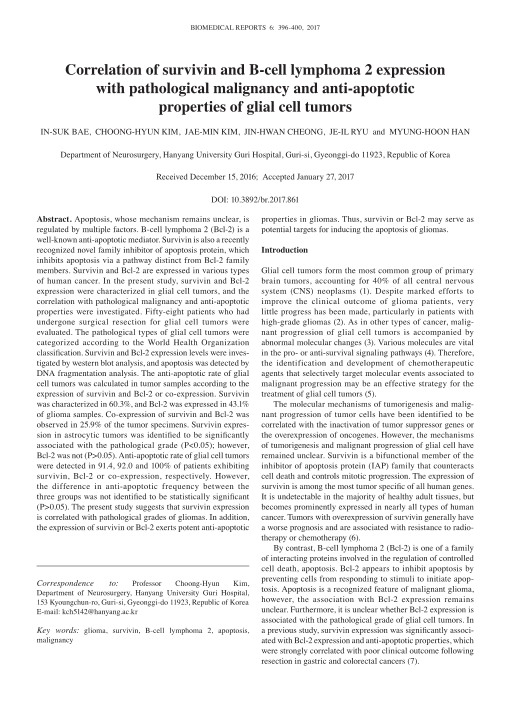 Correlation of Survivin and B‑Cell Lymphoma 2 Expression with Pathological Malignancy and Anti‑Apoptotic Properties of Glial Cell Tumors