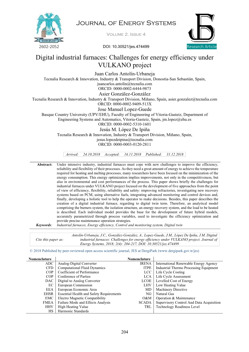 Journal of Energy Systems Digital Industrial Furnaces