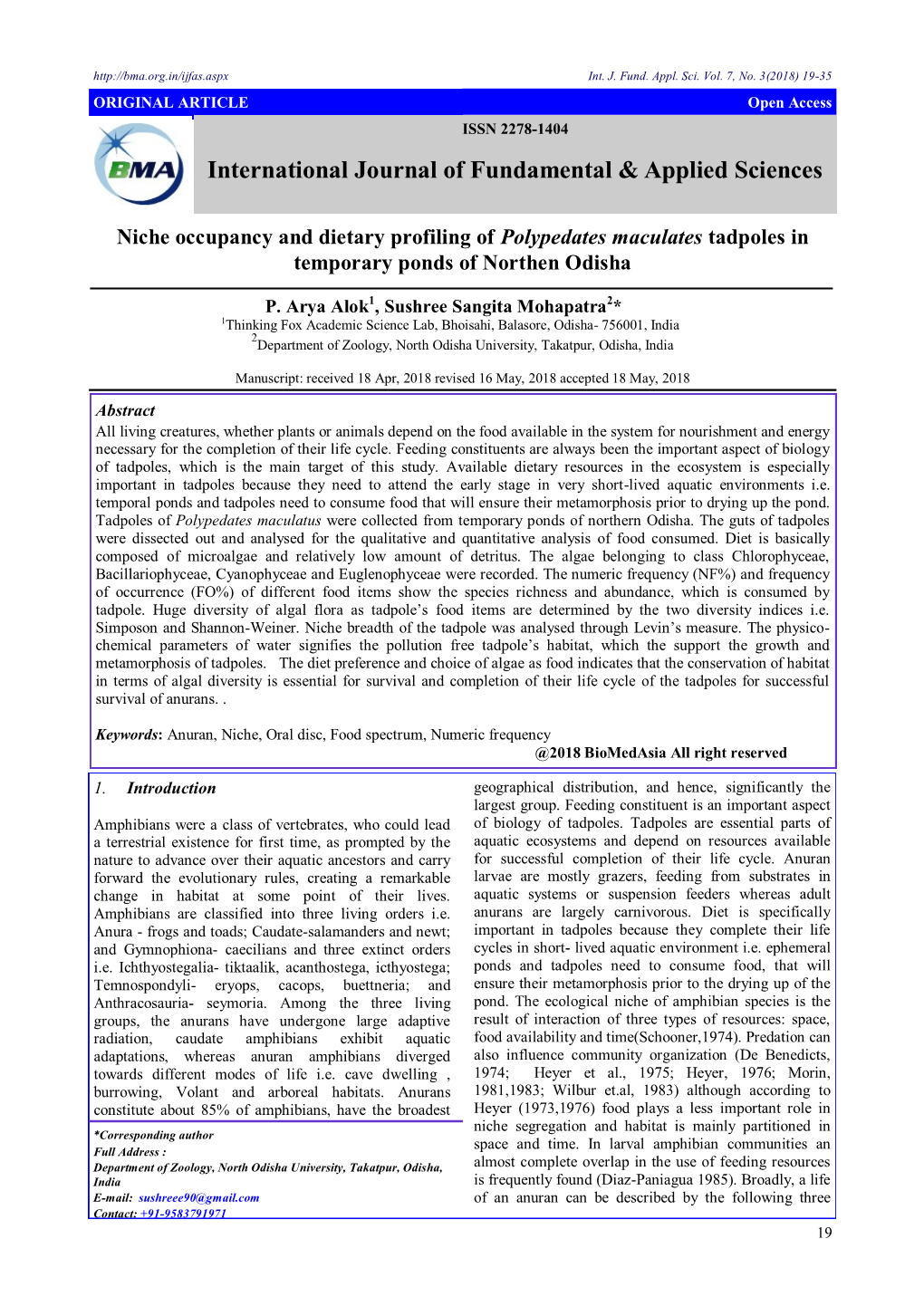 International Journal of Fundamental & Applied Sciences