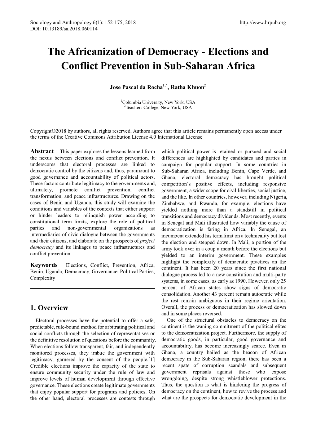 The Africanization of Democracy - Elections and Conflict Prevention in Sub-Saharan Africa
